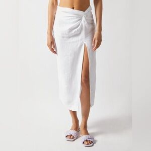 Casa | Raki Gaby White Linen Knot Front Side Slit Midi Skirt EUC Size Medium